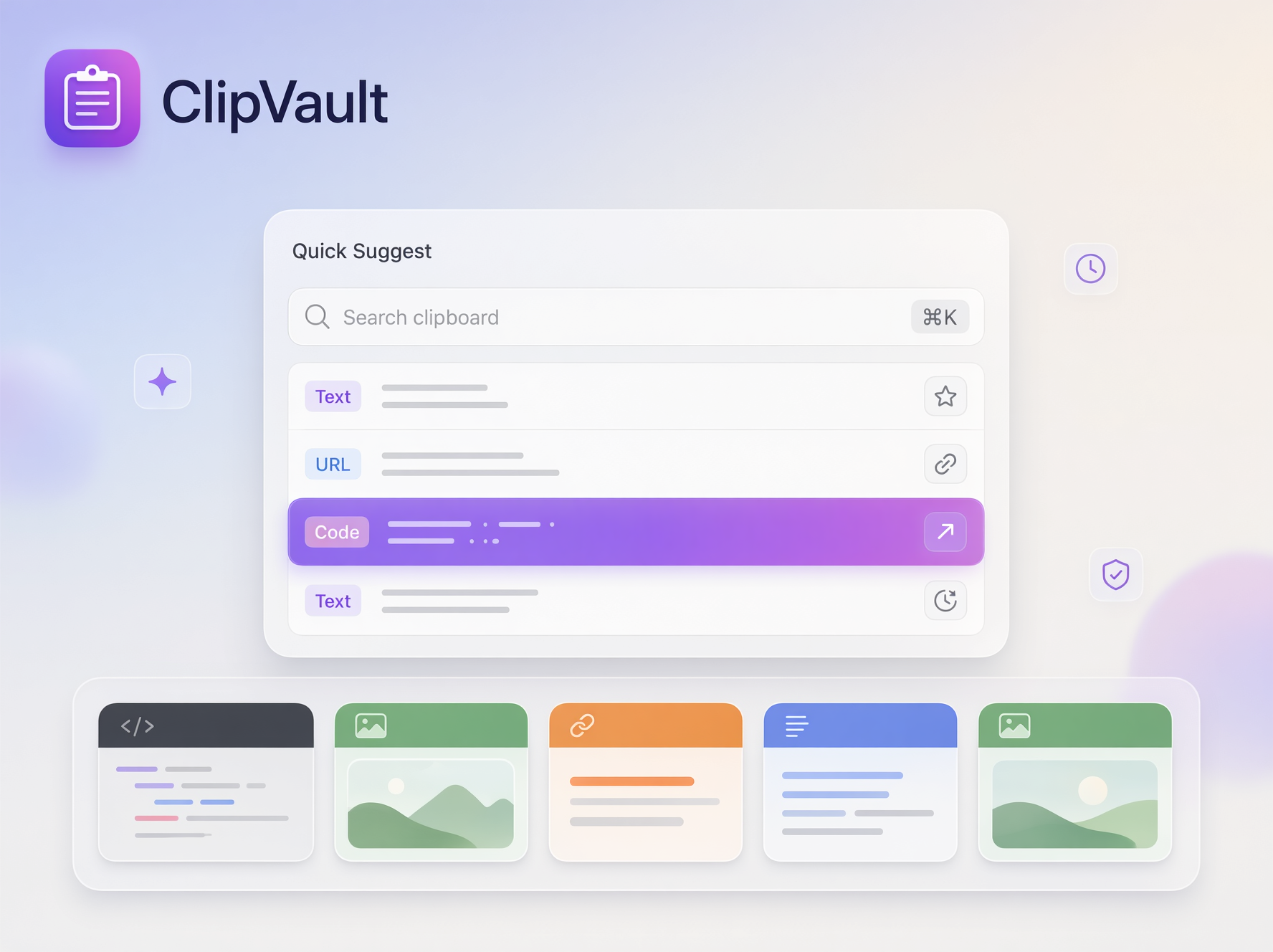 ClipVault's Quick Suggest clipboard preview